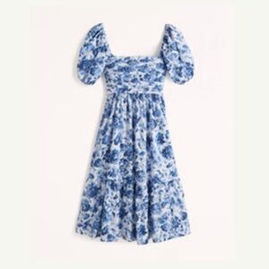 Abercrombie Women's Ruched Puff Sleeve Poplin Midi Dress